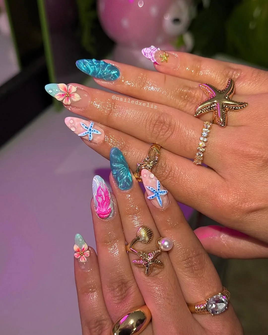 summer vacation nails 2026 Ocean Inspired Beach Almond Nails
