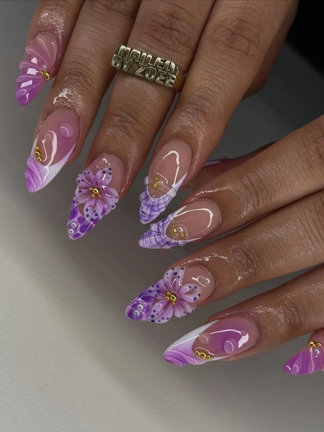summer vacation nails 2026 Lavender Floral Vacation Nails