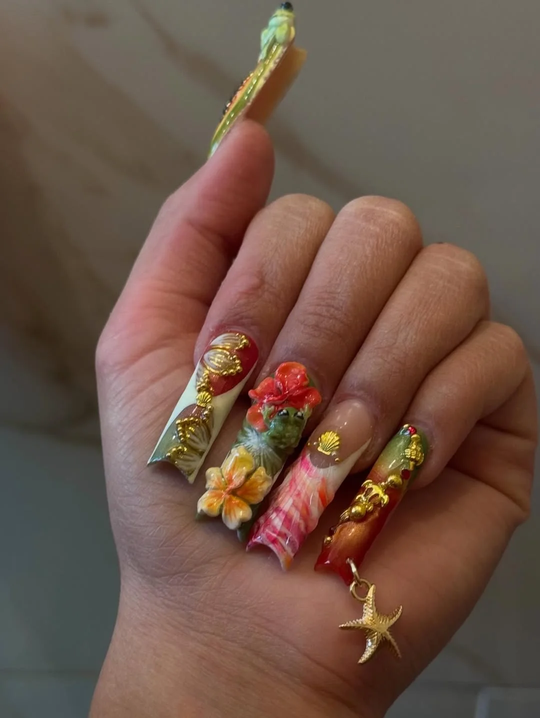 summer vacation nails 2026 3D Tropical Beach Acrylic Nails