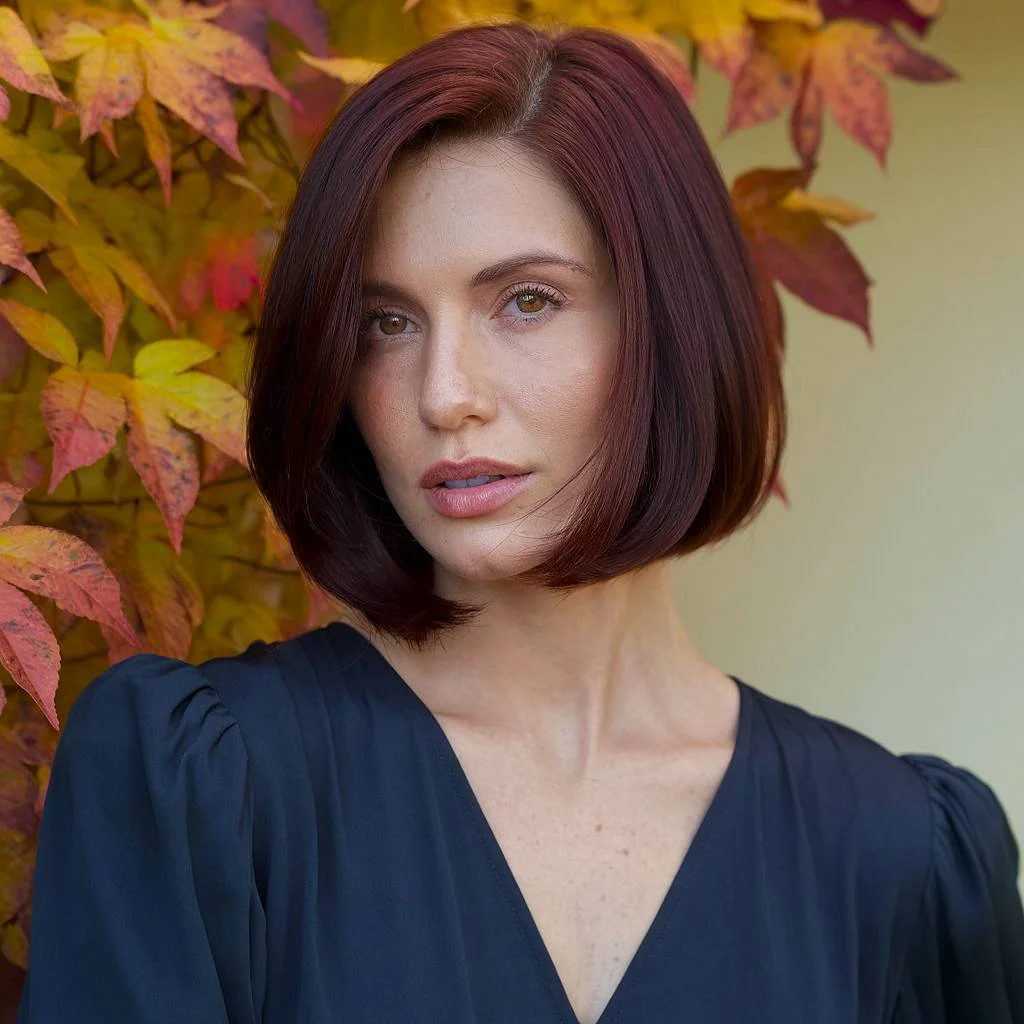 summer outfits for women 2026 Sharp Auburn Bob with a Polished Edge