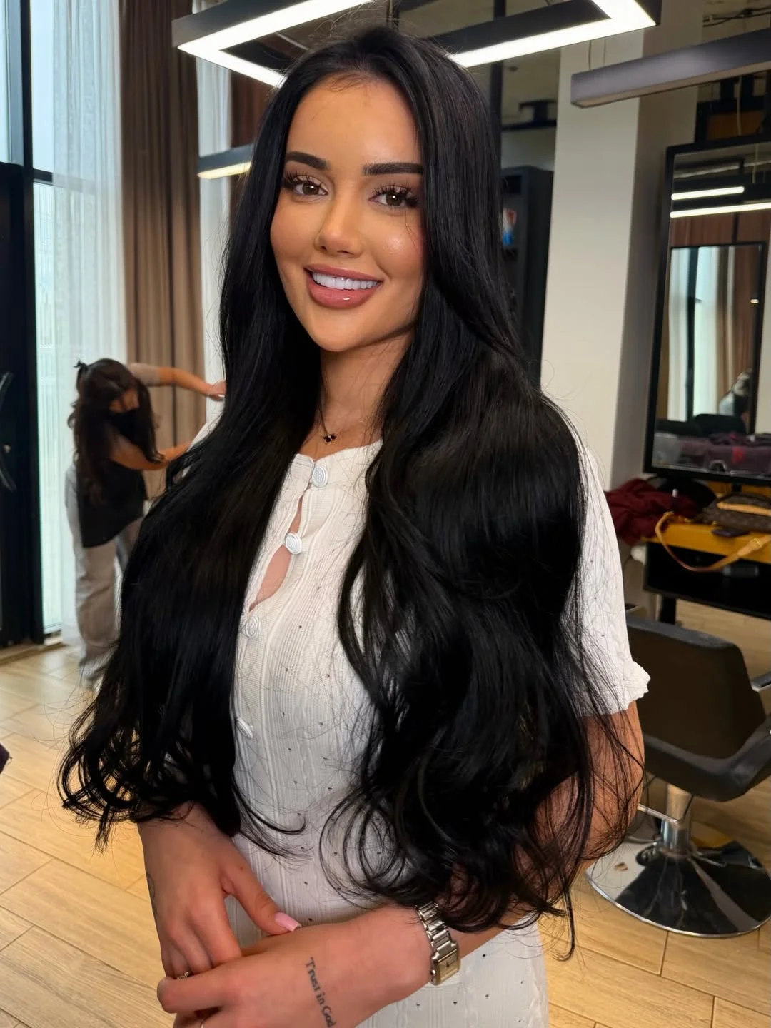 warm summer brunette hair color 2026 Ultra-Long Dark Brunette with Glossy Straight Finish