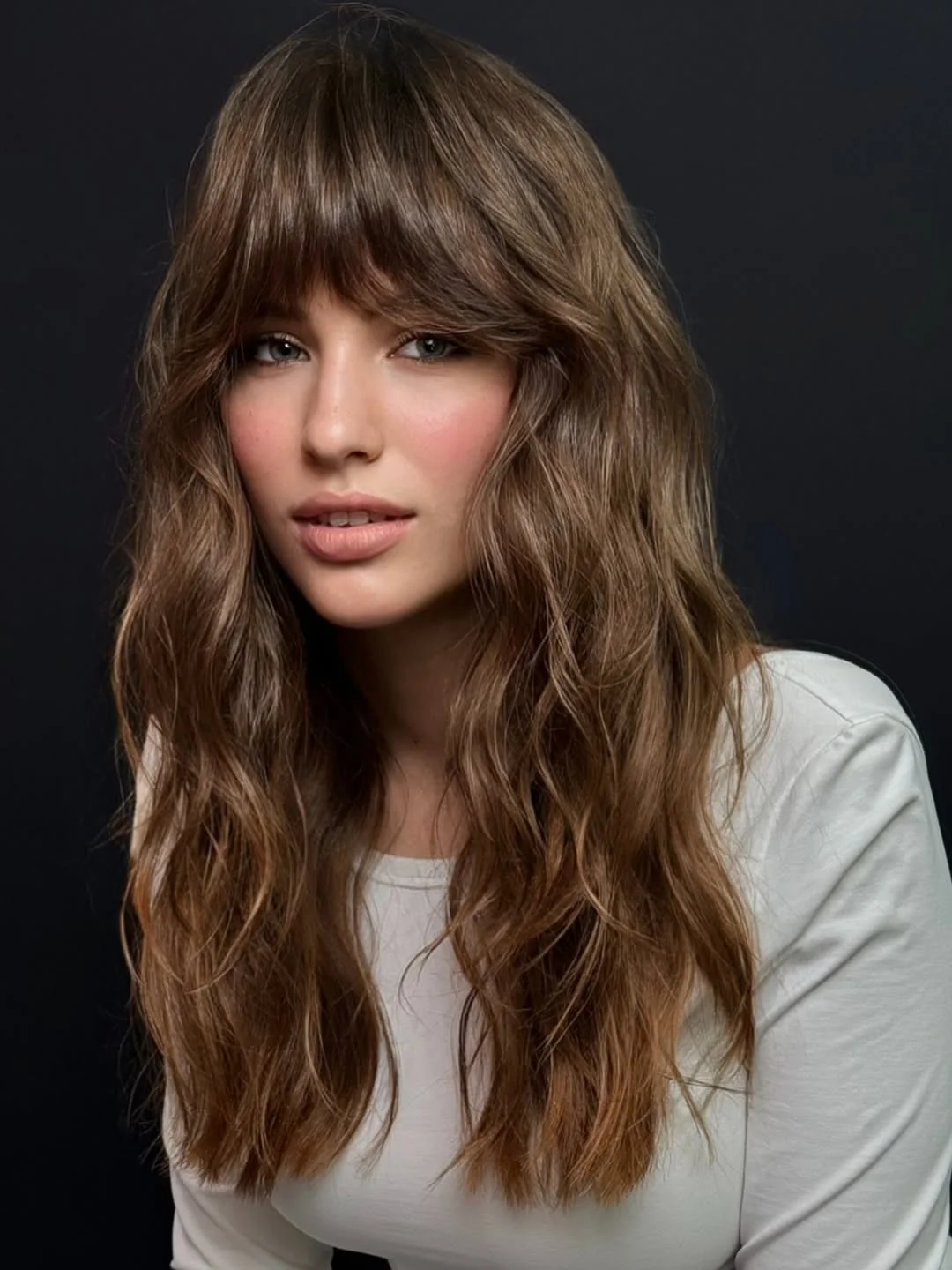 warm summer brunette hair color 2026 Caramel Washed Waves with Lived In Texture