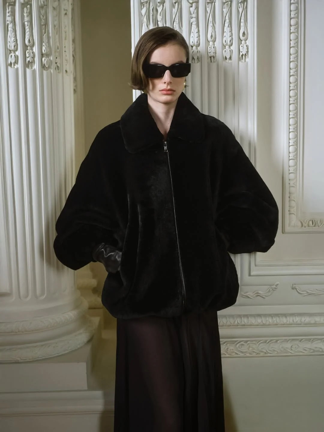 chic fall outfits with jacket 2026 Plush Black Jacket for Modern City Elegance