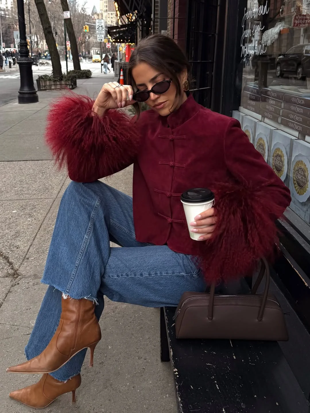 chic fall outfits with jacket 2026 Rich Burgundy Statements Bring Drama to Everyday Denim