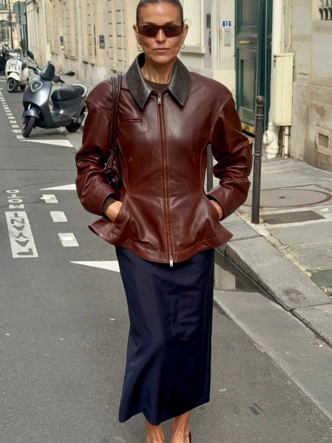 chic fall outfits with jacket 2026 Structured Leather Jacket with Feminine Shape