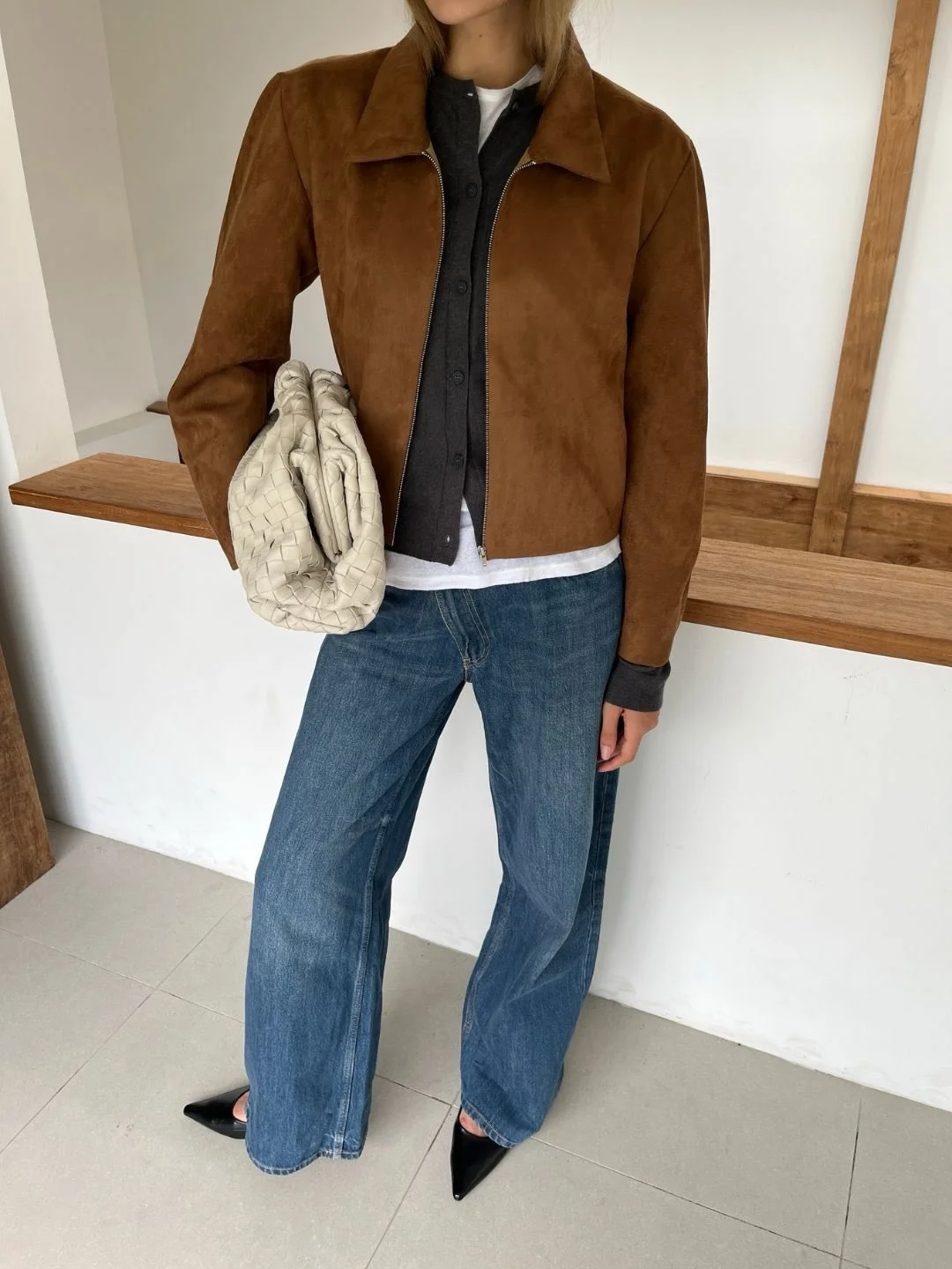 chic fall outfits with jacket 2026 Simple Brown Jacket and Denim Combination