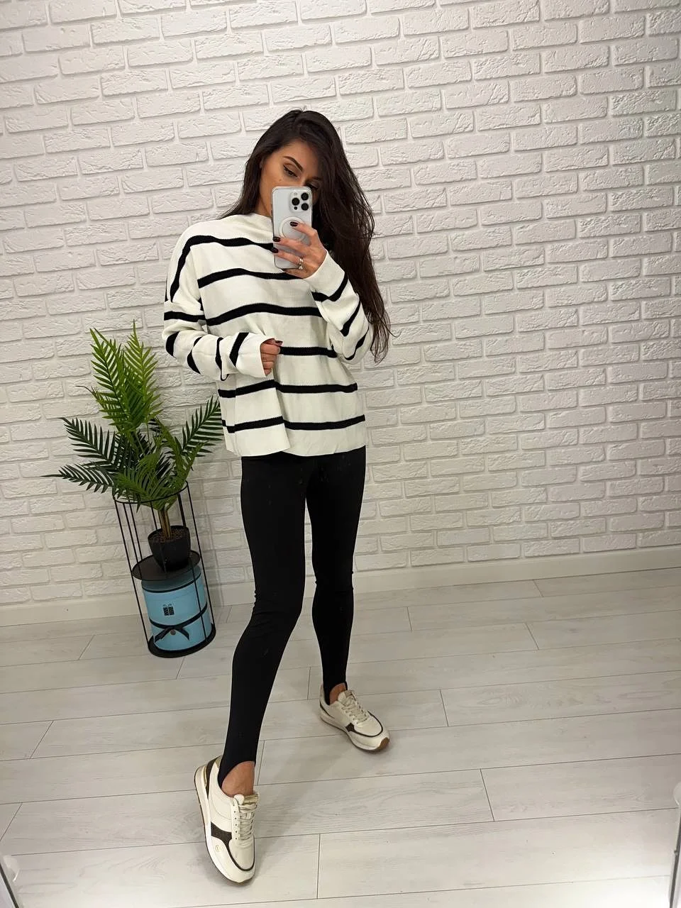 chic fall outfits with leggings and sneakers 2026 The Striped Sweater Combination That Always Feels Fresh