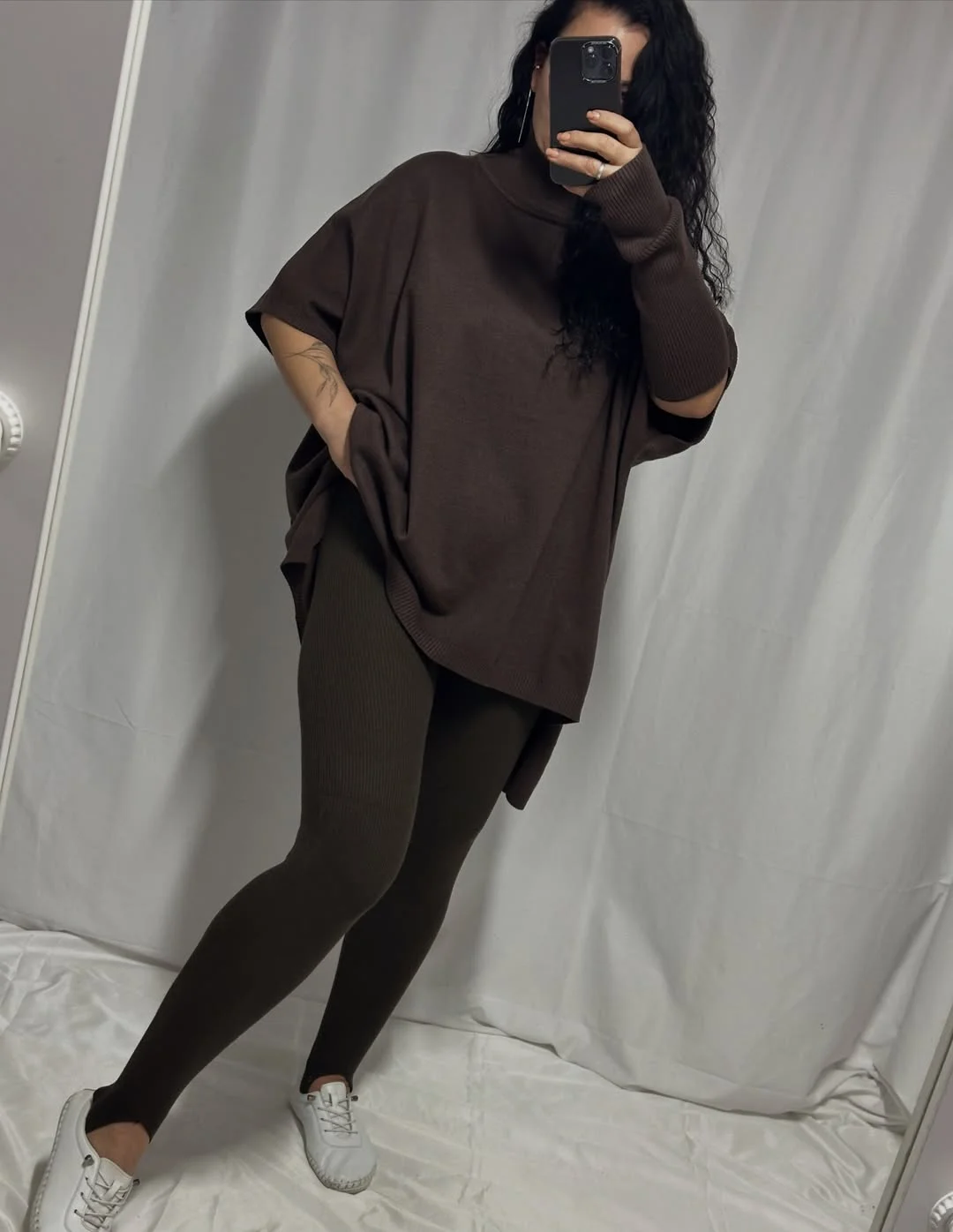 chic fall outfits with leggings and sneakers 2026 Rich Chocolate Tones That Make Leggings Feel Luxurious