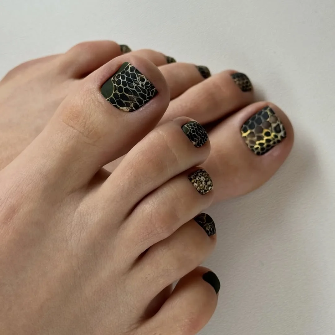 chic summer toe nails design ideas 2026 Dark Mosaic Luxury Pedicure