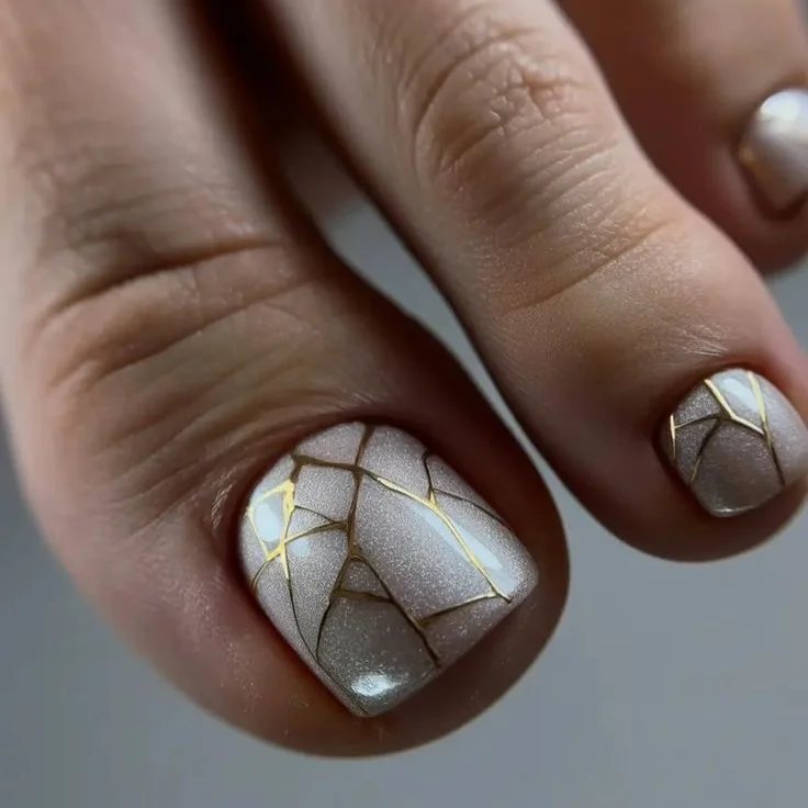 chic summer toe nails design ideas 2026 Pearl Mosaic Elegance