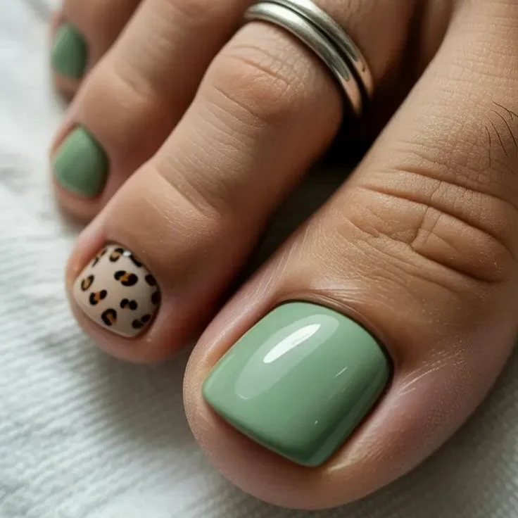 chic summer toe nails design ideas 2026 Sage Green Minimal Chic