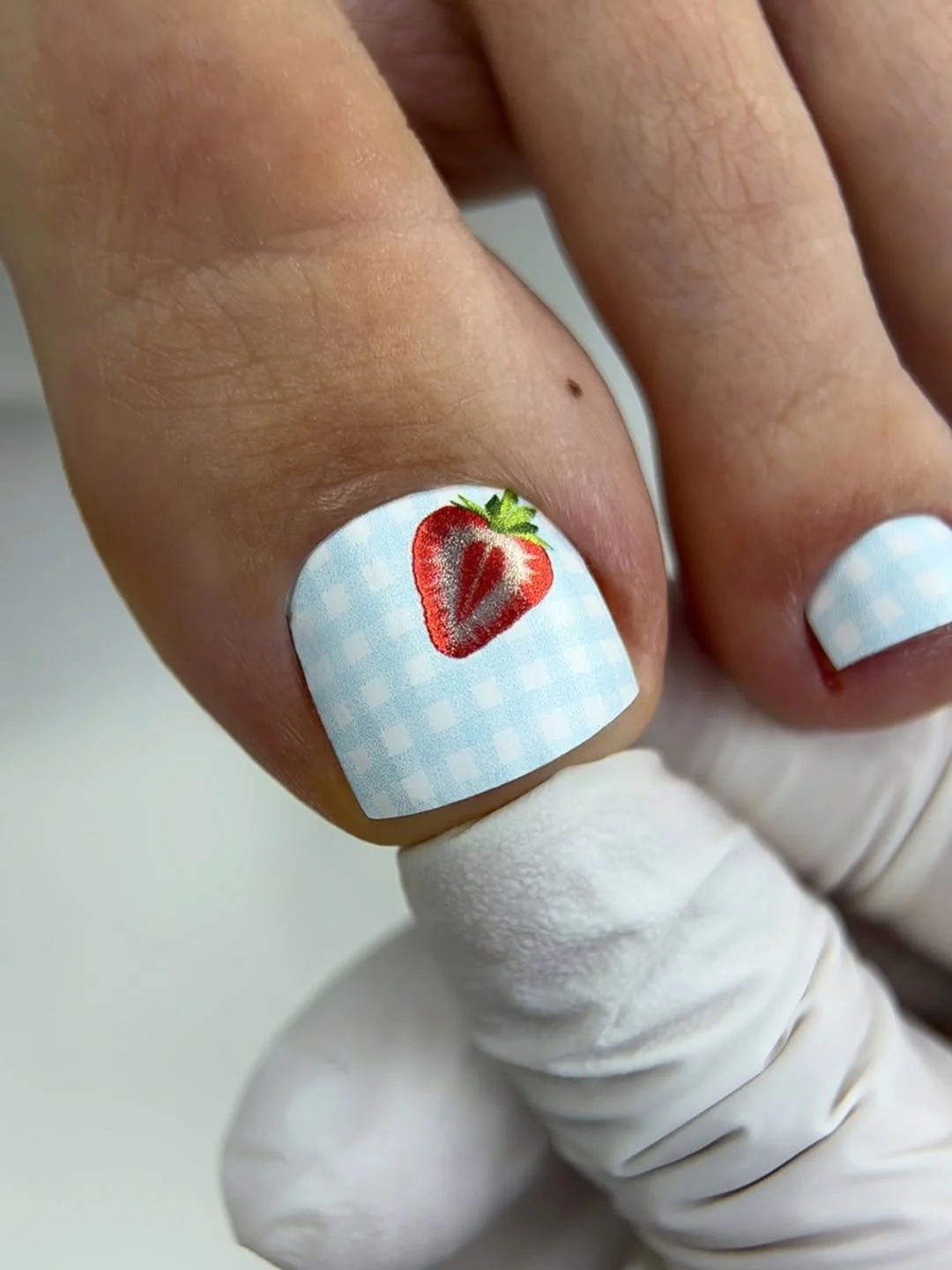 chic summer toe nails design ideas 2026 Sweet Picnic Strawberry Accent