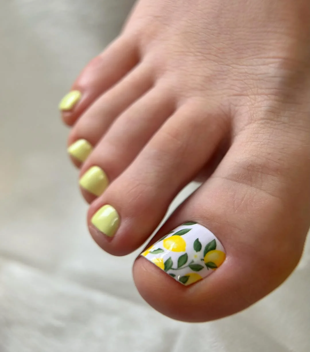 chic summer toe nails design ideas 2026 Fresh Lemon Bright Pedicure