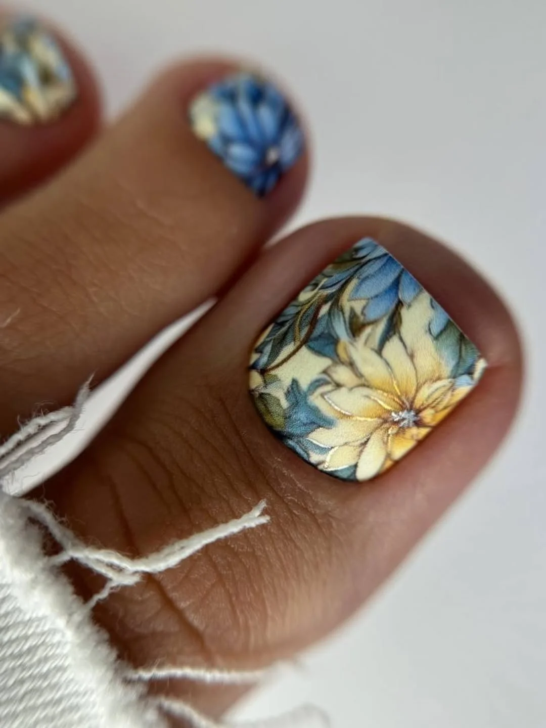 chic summer toe nails design ideas 2026 Blue Floral Garden Elegance
