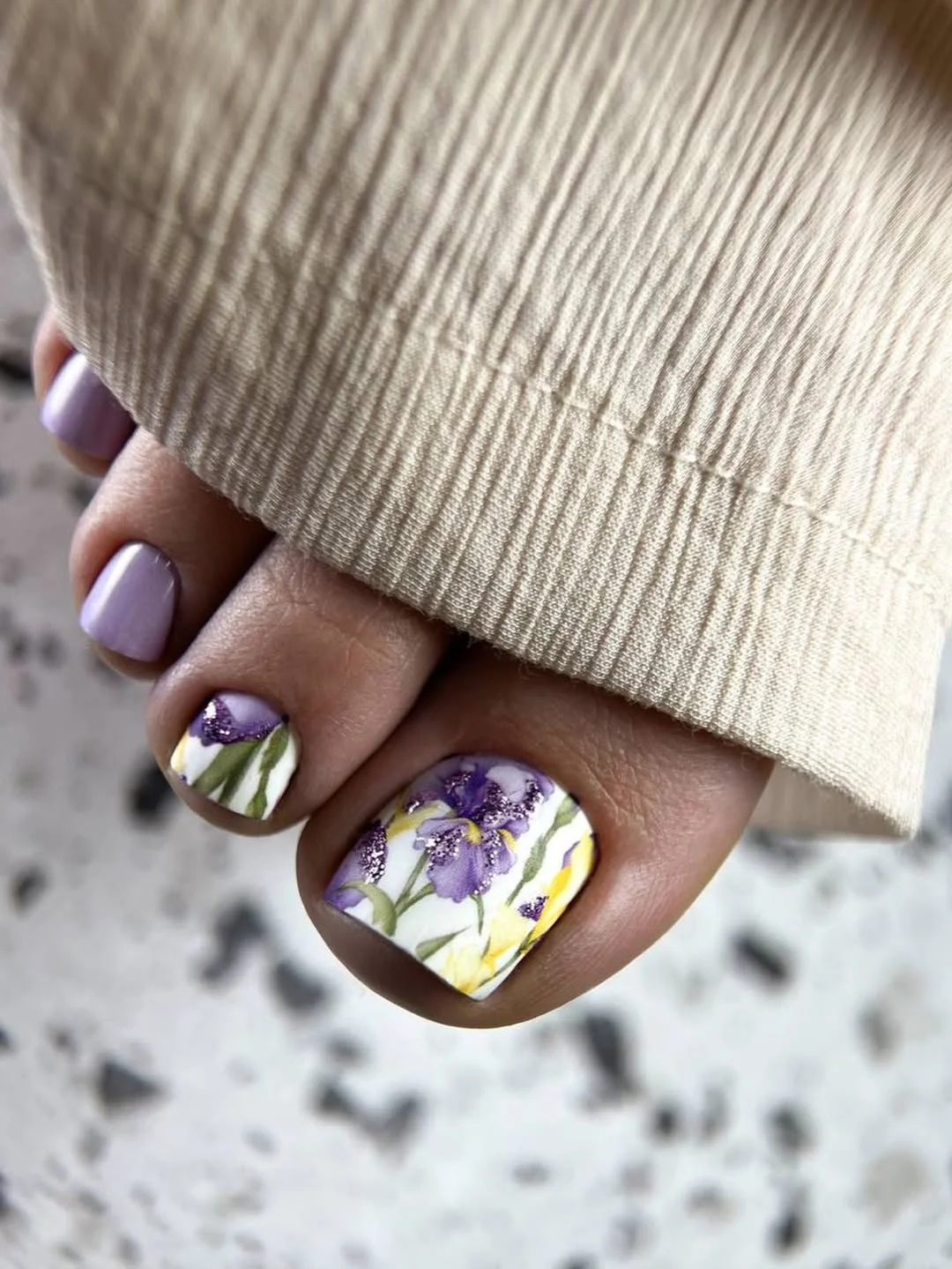 chic summer toe nails design ideas 2026 Lavender Bloom Pedicure