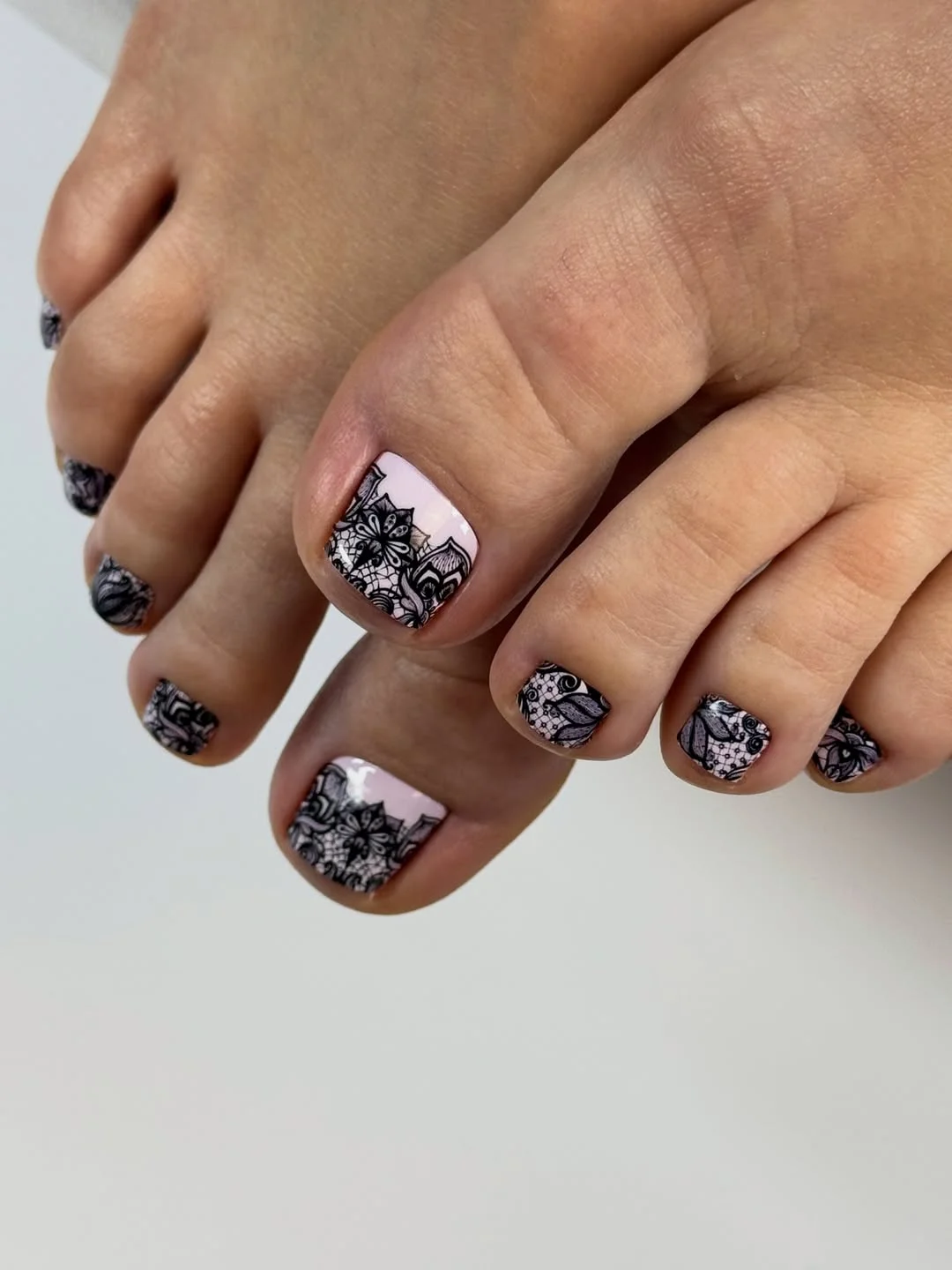 chic summer toe nails design ideas 2026 Delicate Lace Art Pedicure