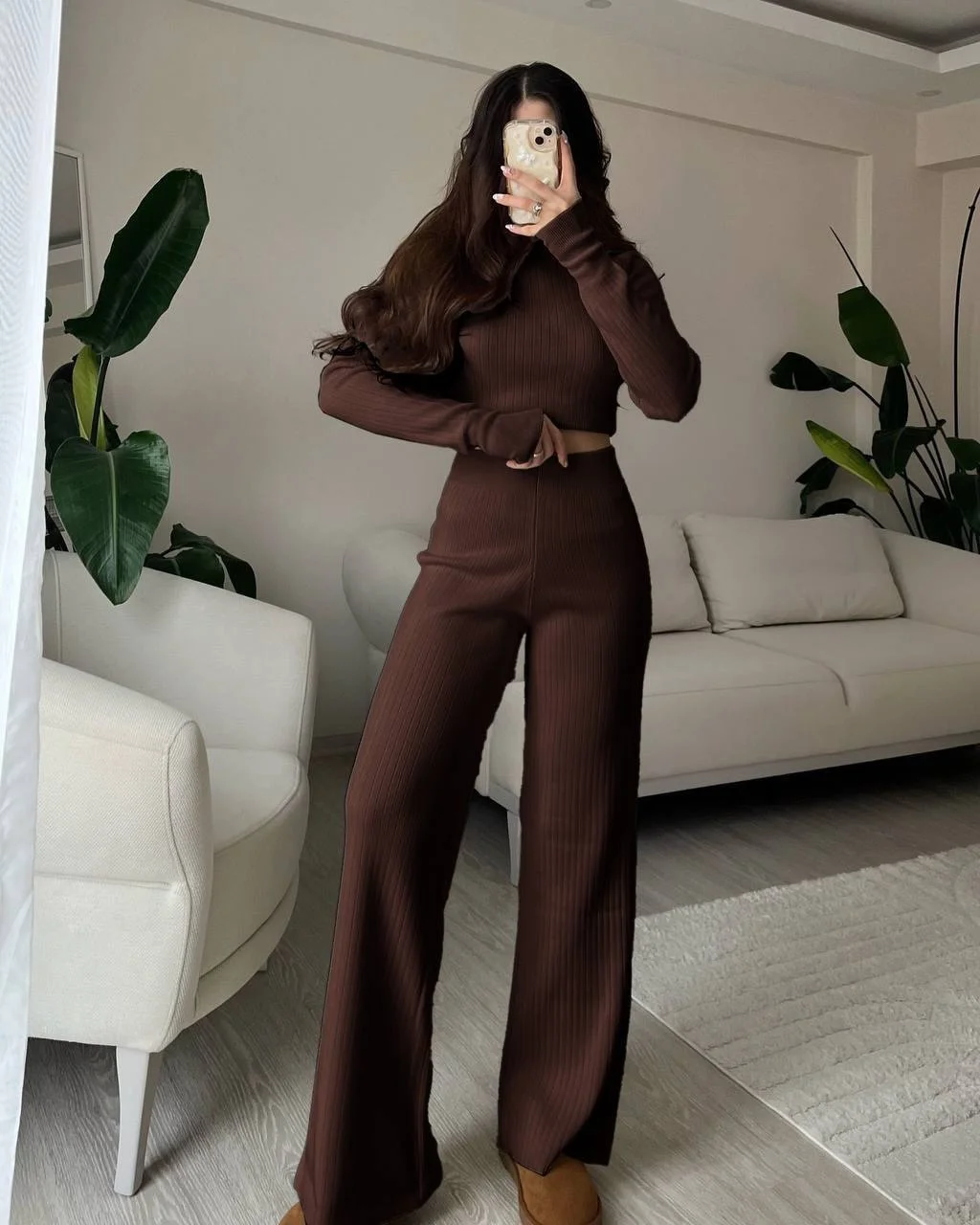 comfortable cozy chic fall outfits for 2026 Chocolate Lounge Set That Feels Elevated