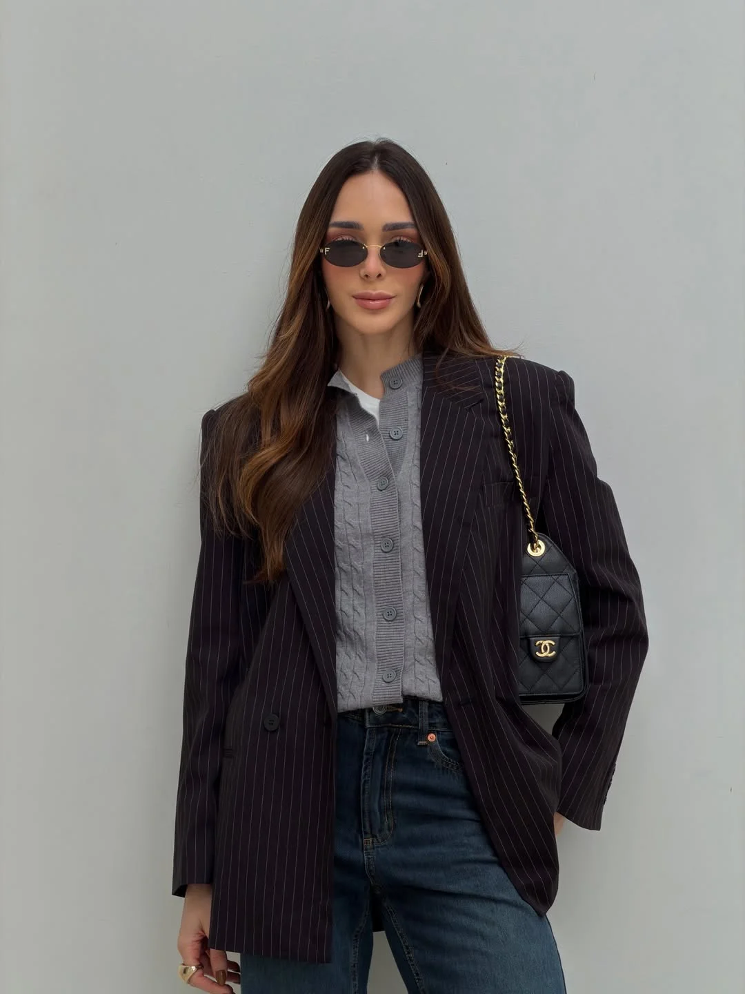 comfy fall outfits for office 2026 Pinstripe Layers That Make Casual Denim Feel Office Ready