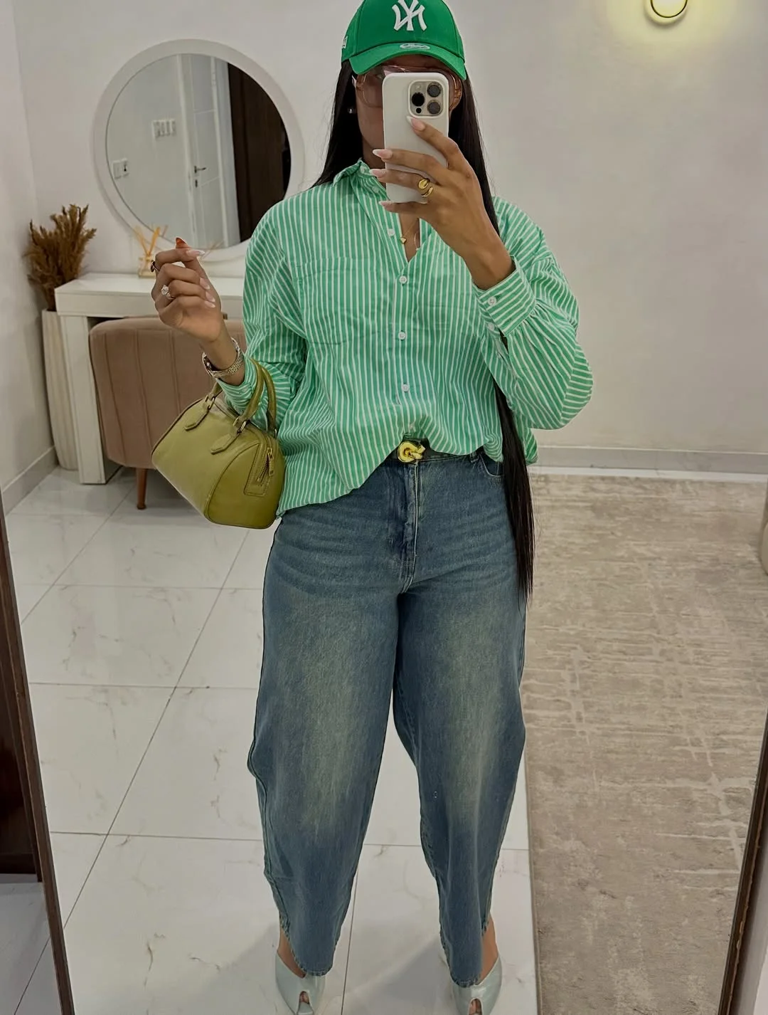 comfy fall outfits for office 2026 Green Stripes Make Everyday Office Style More Playful
