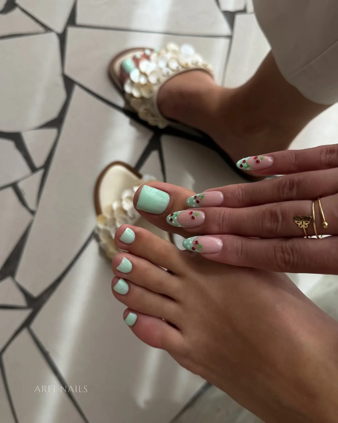 cool july nail colours ideas 2026 Mint Cherry Mani and Pedicure Set