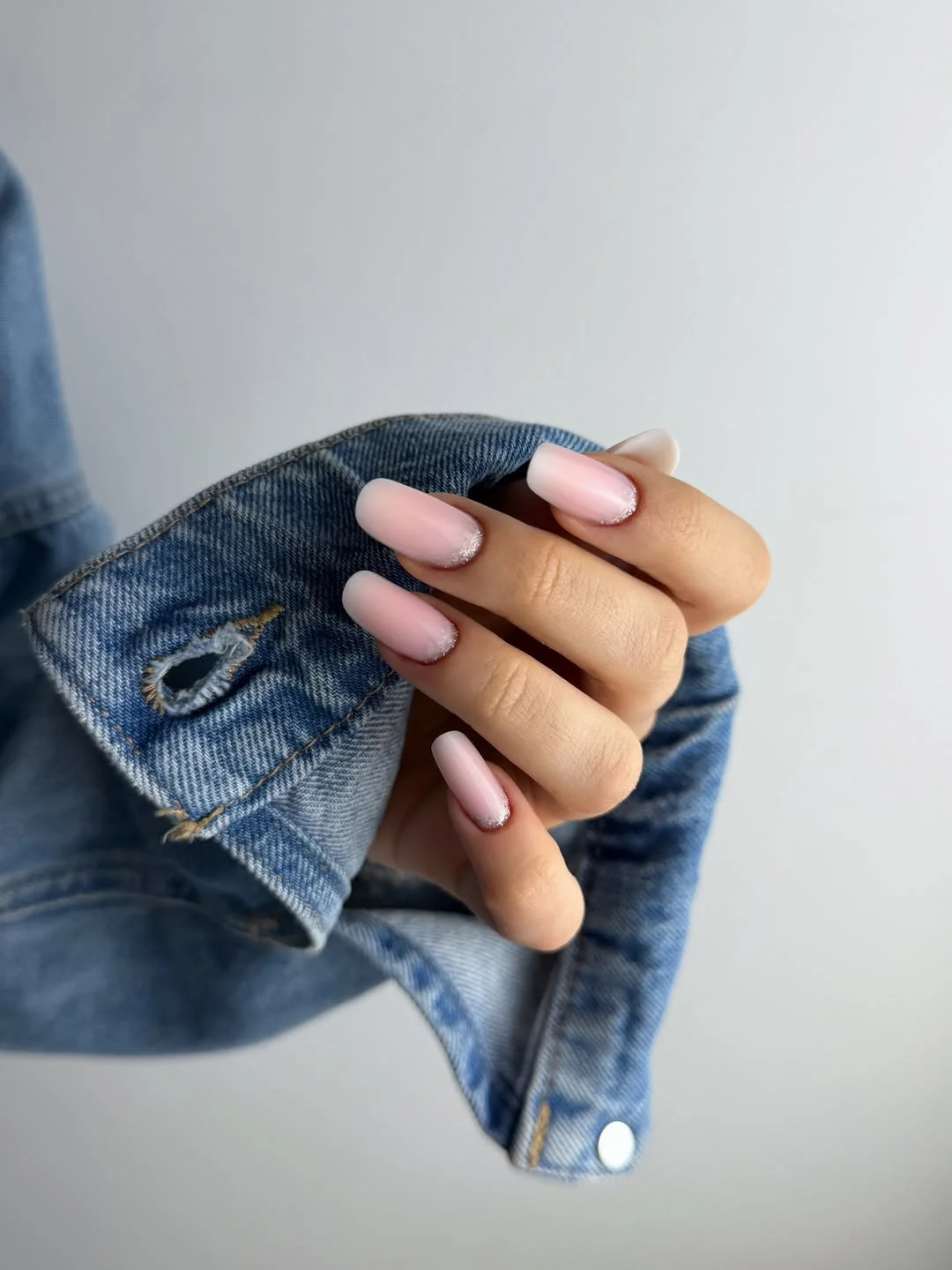 cool july nail colours ideas 2026 Soft Pink Frosted Ombre