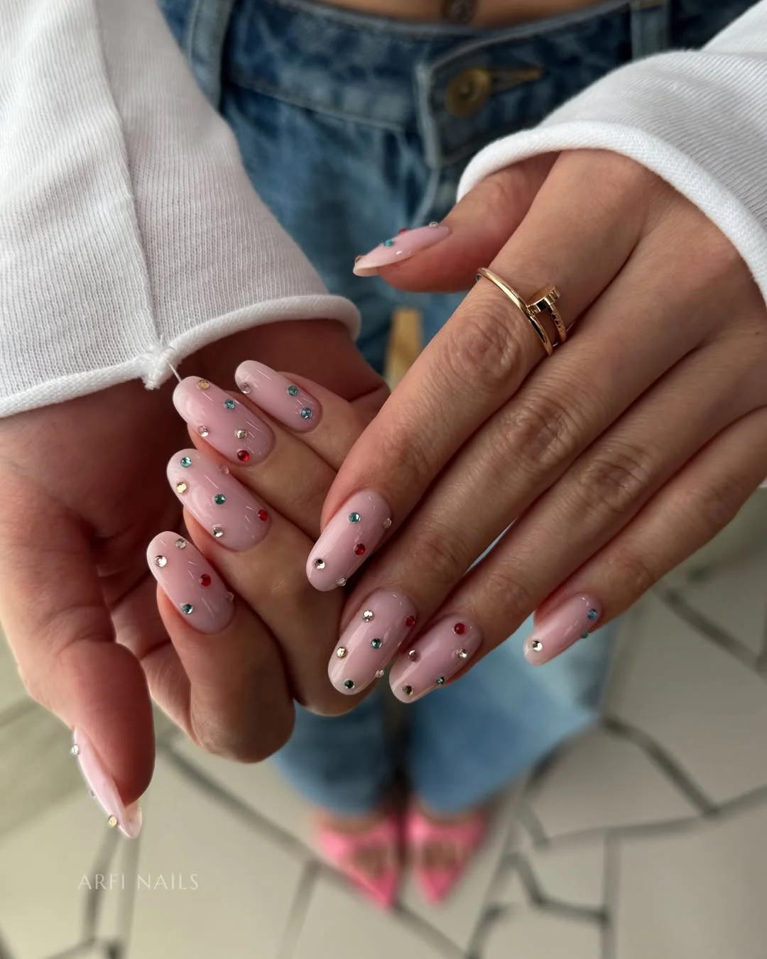 cool july nail colours ideas 2026 Pastel Pink Crystal Sprinkle Nails