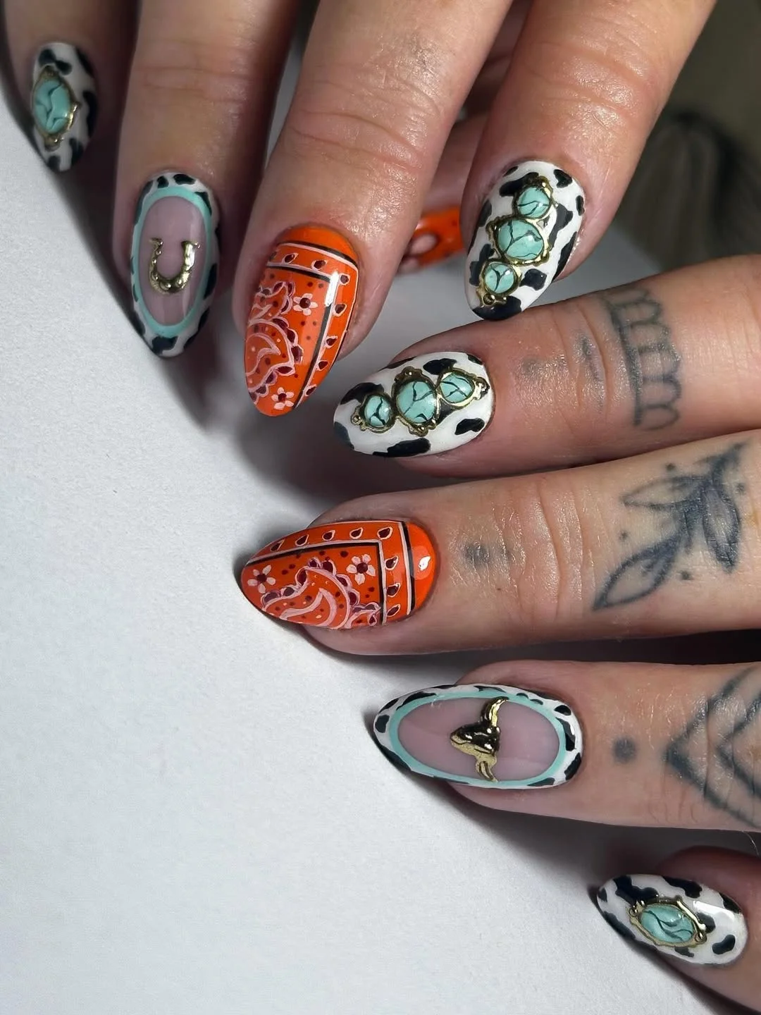 cool july nail colours ideas 2026 Western Turquoise Statement Art