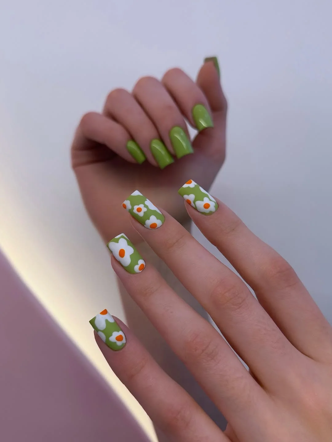 cool july nail colours ideas 2026 Retro Daisy Green Nails
