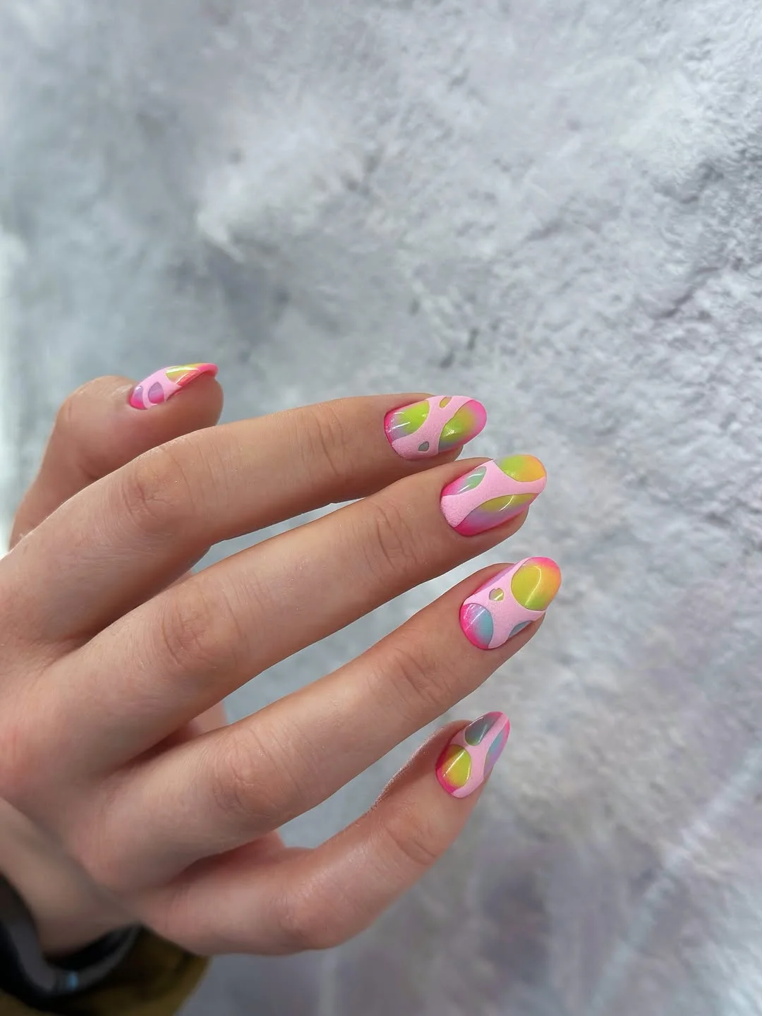 cool july nail colours ideas 2026 Neon Sorbet Swirl Nails