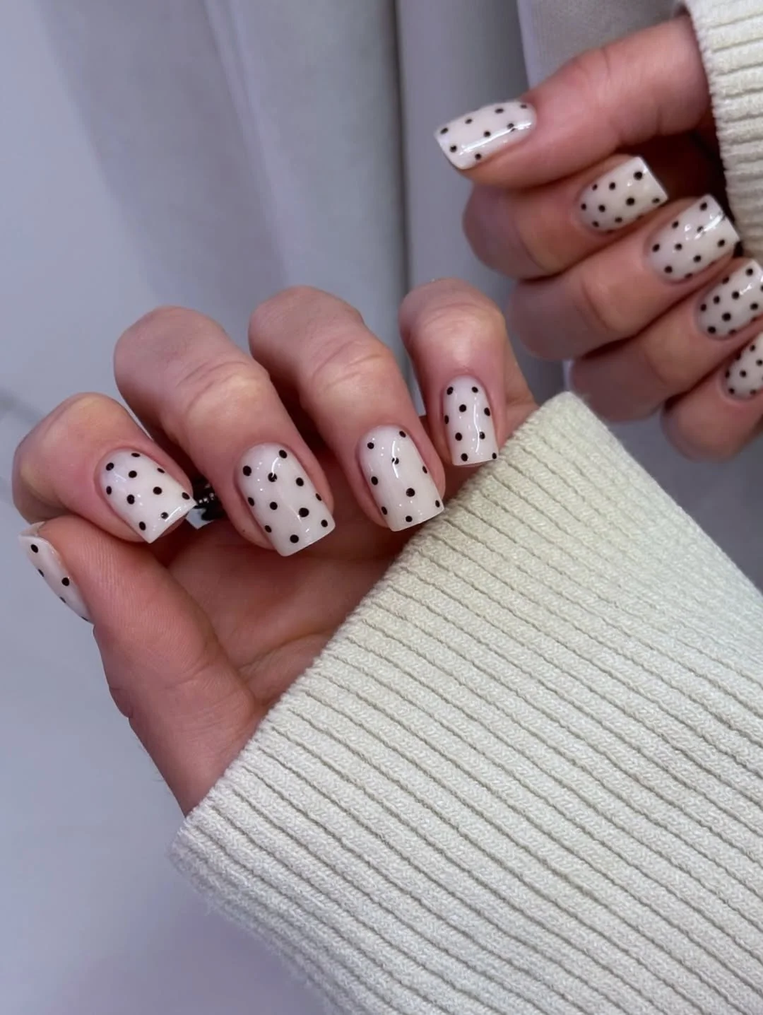 cool july nail colours ideas 2026 Classic Black Polka Dot Nails