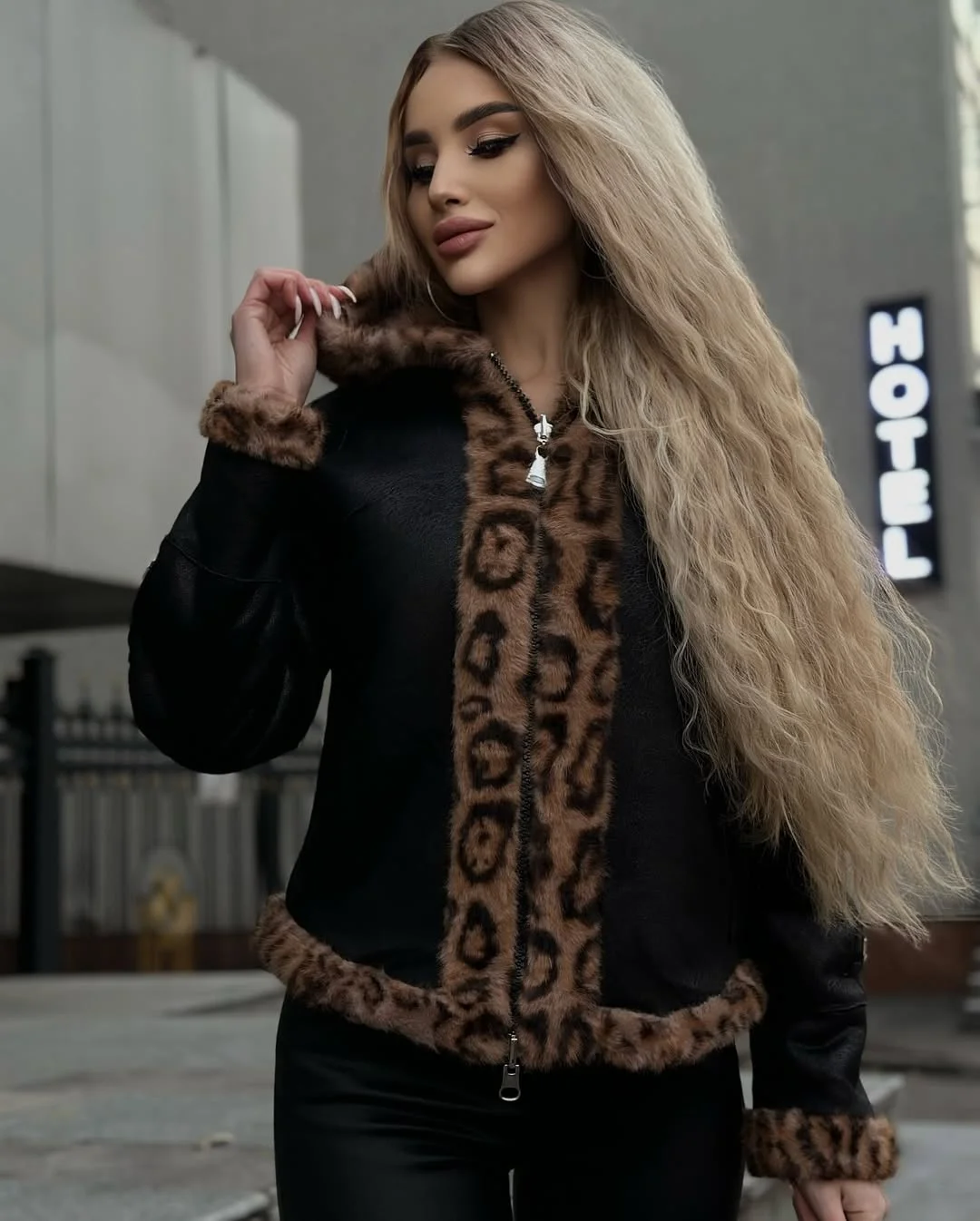 cute fall outfits with boots and leggings 2026 Leopard Trim And Black Leggings Energy