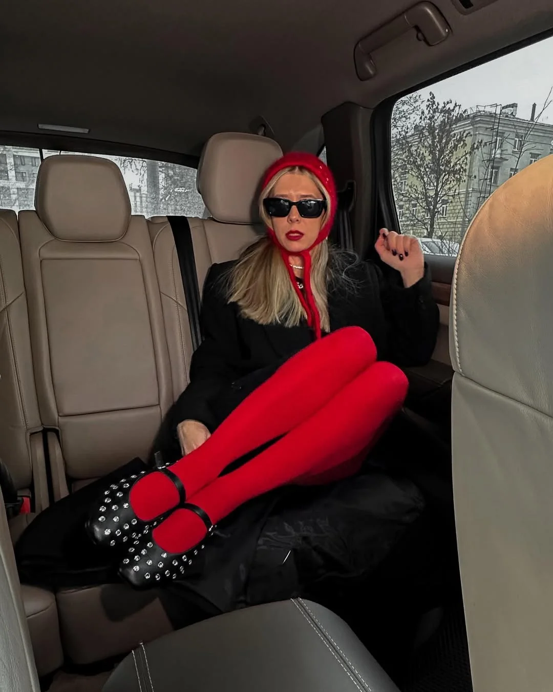 cute fall outfits with tights 2026 Bold Red Tights for the Fashion Risk-Taker