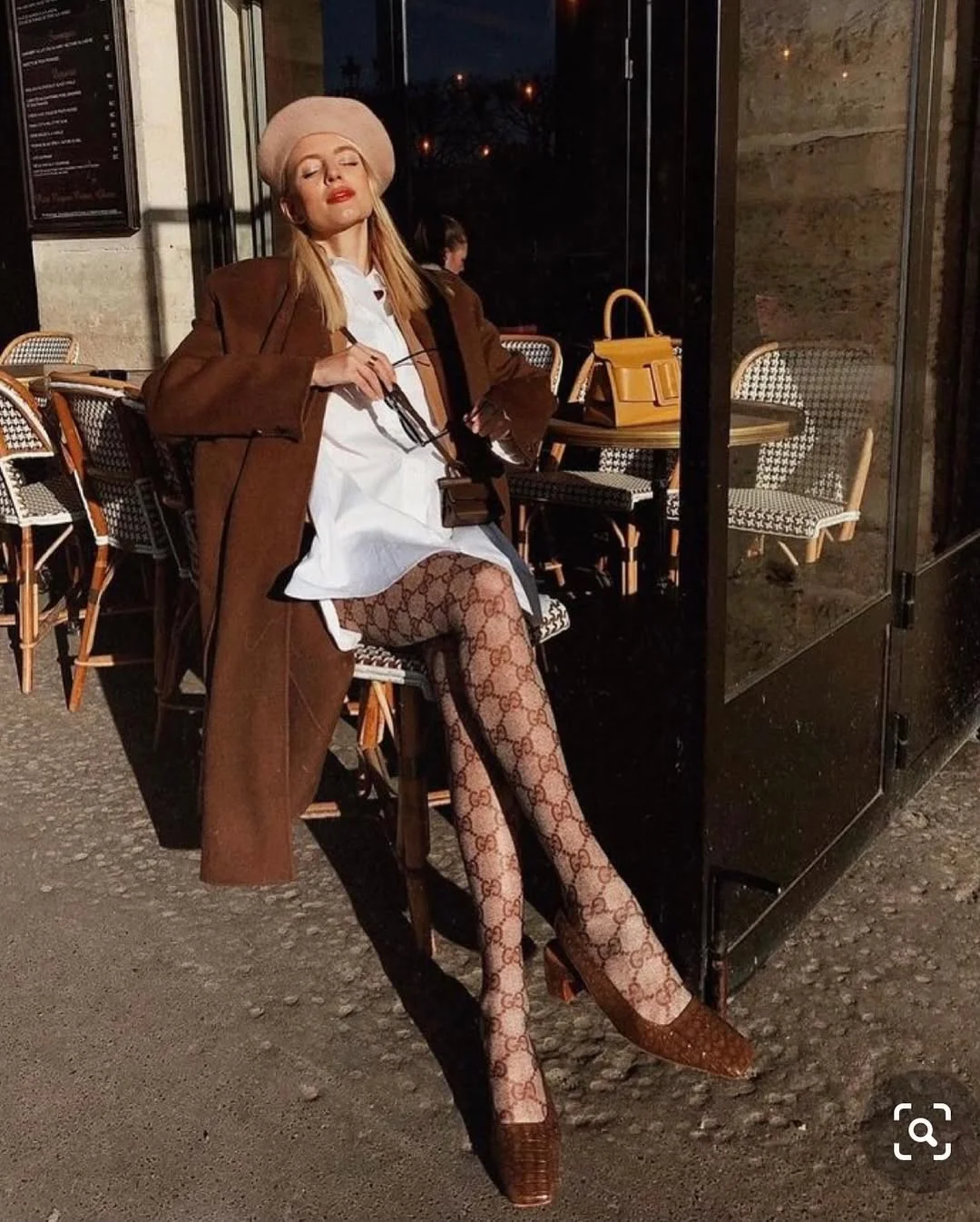 cute fall outfits with tights 2026 Brown Coat and Designer Pattern Tights