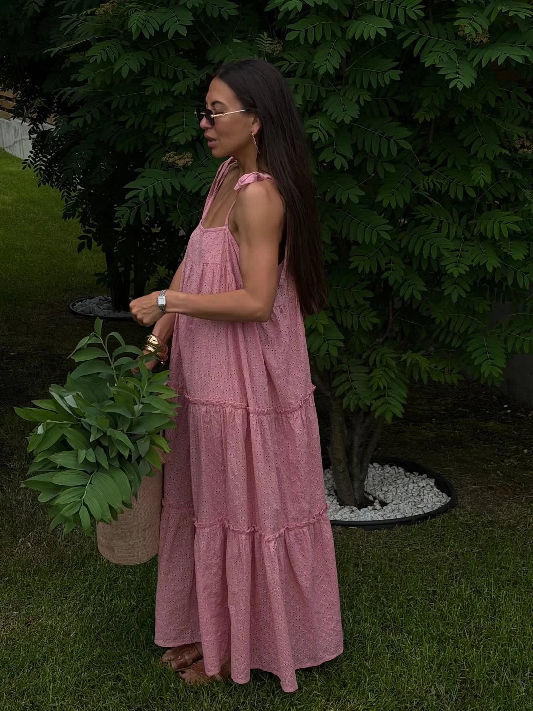 cute july outfits ideas 2026 Pretty Pink Eyelet Dress for Warm July Days