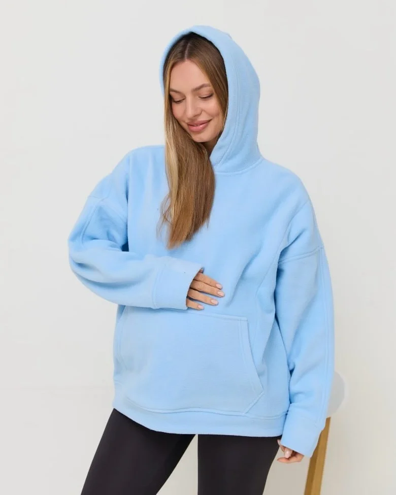 cute pregnancy outfits fall 2026 Soft Sky Blue Hoodie for Cozy Everyday Comfort