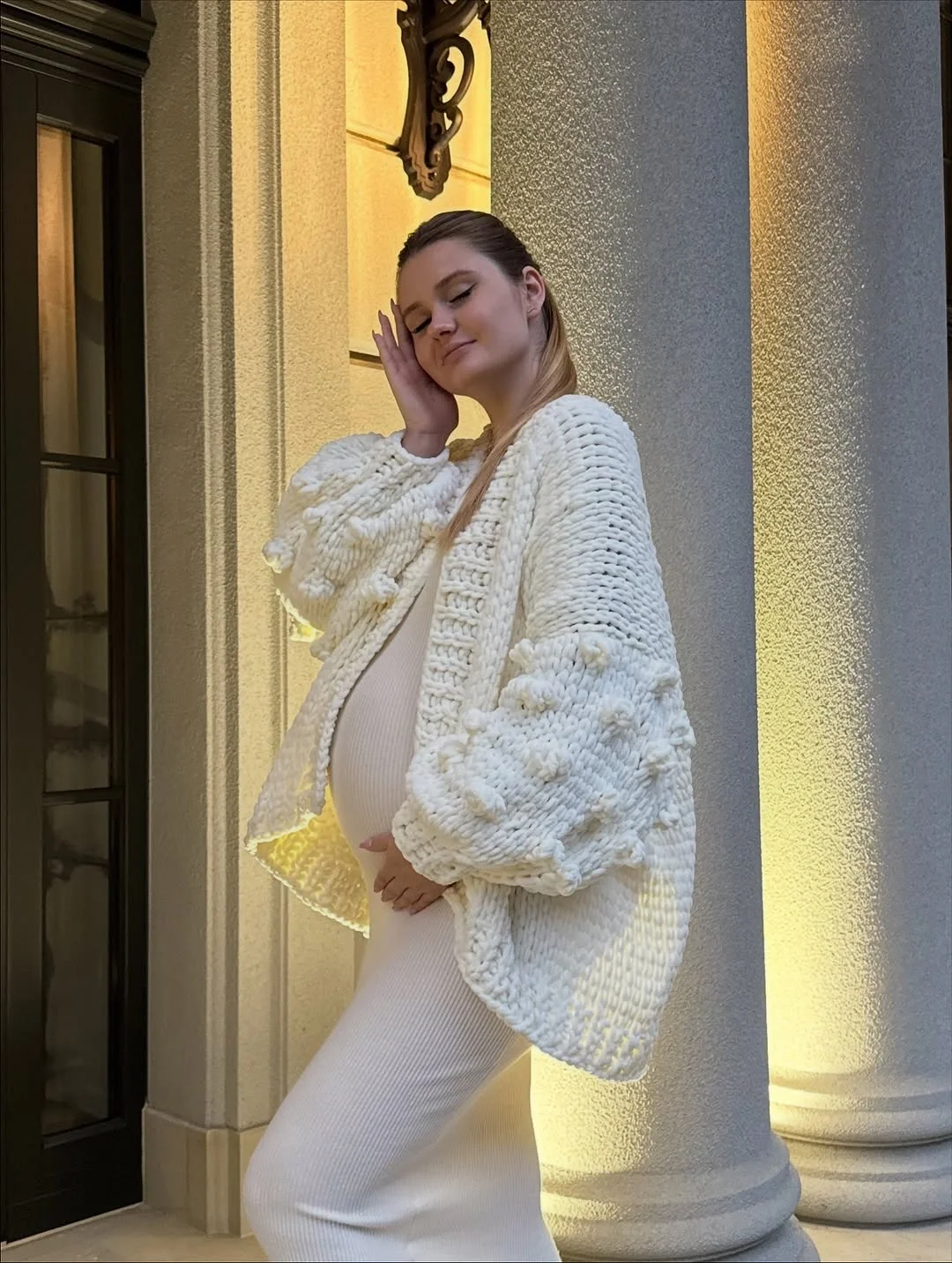 cute pregnancy outfits fall 2026 Chunky Cream Cardigan for Cozy Fall Layers
