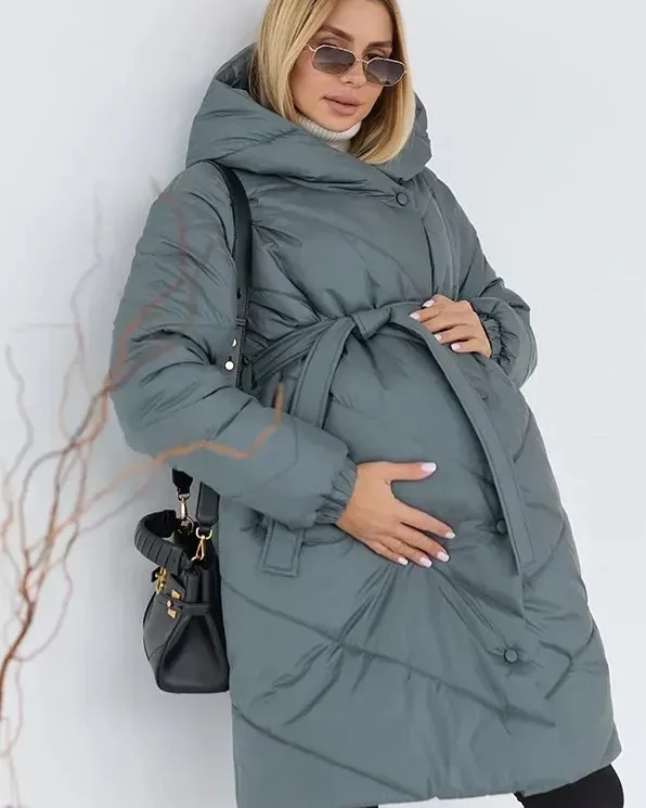 cute pregnancy outfits fall 2026 Oversized Puffer Coat for Cold Fall Days