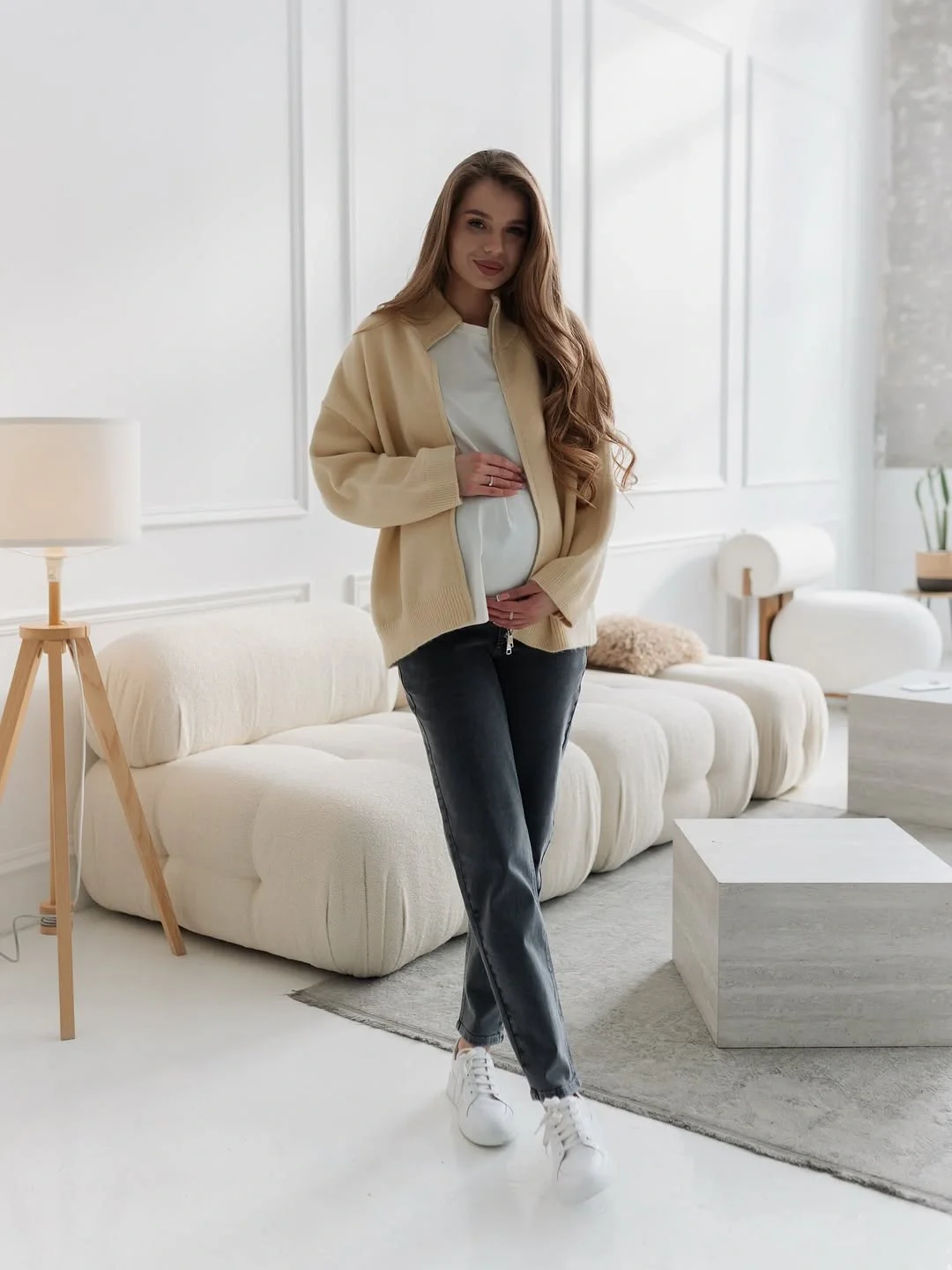 cute pregnancy outfits fall 2026 Relaxed Denim and Cozy Knit Layers