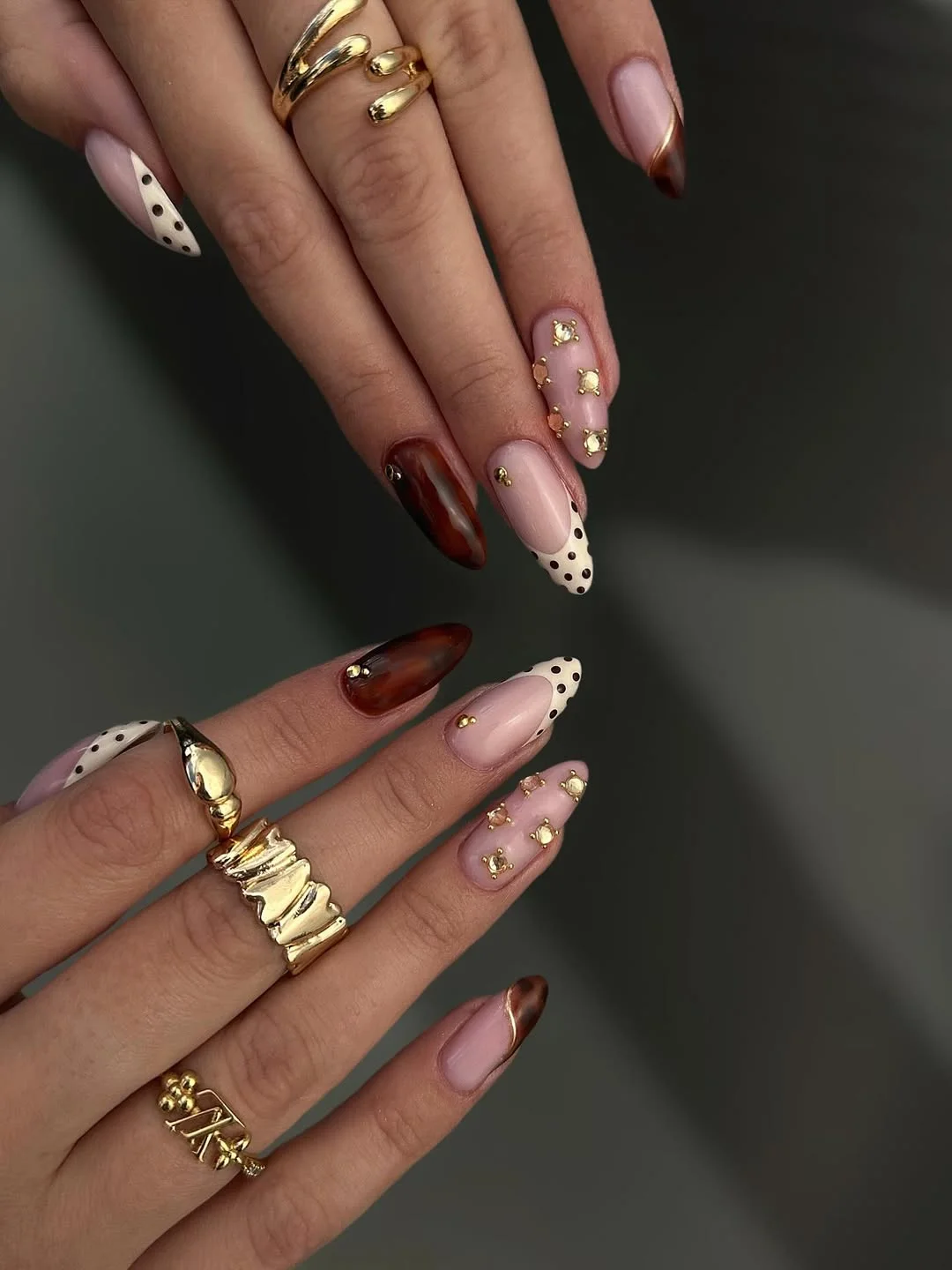 cute summer oval nails 2026 Golden Details and Polka Dot Charm