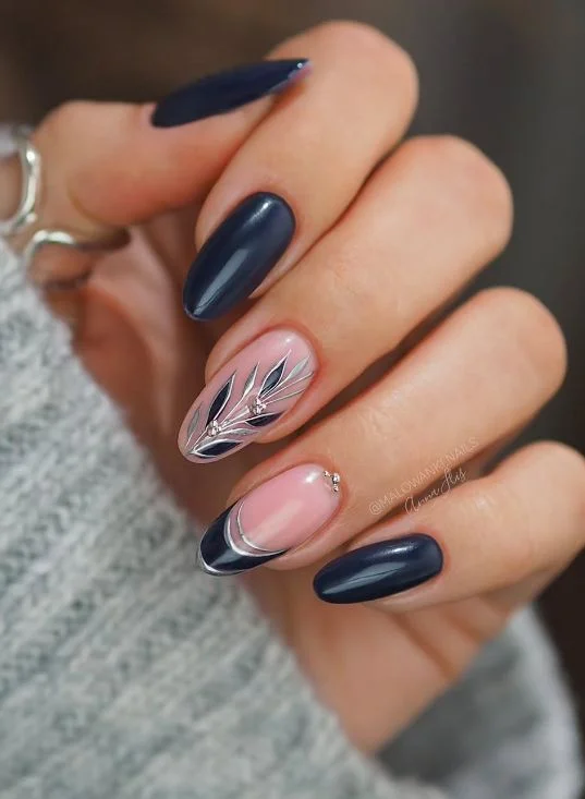 cute summer oval nails 2026 Midnight Blue Elegance