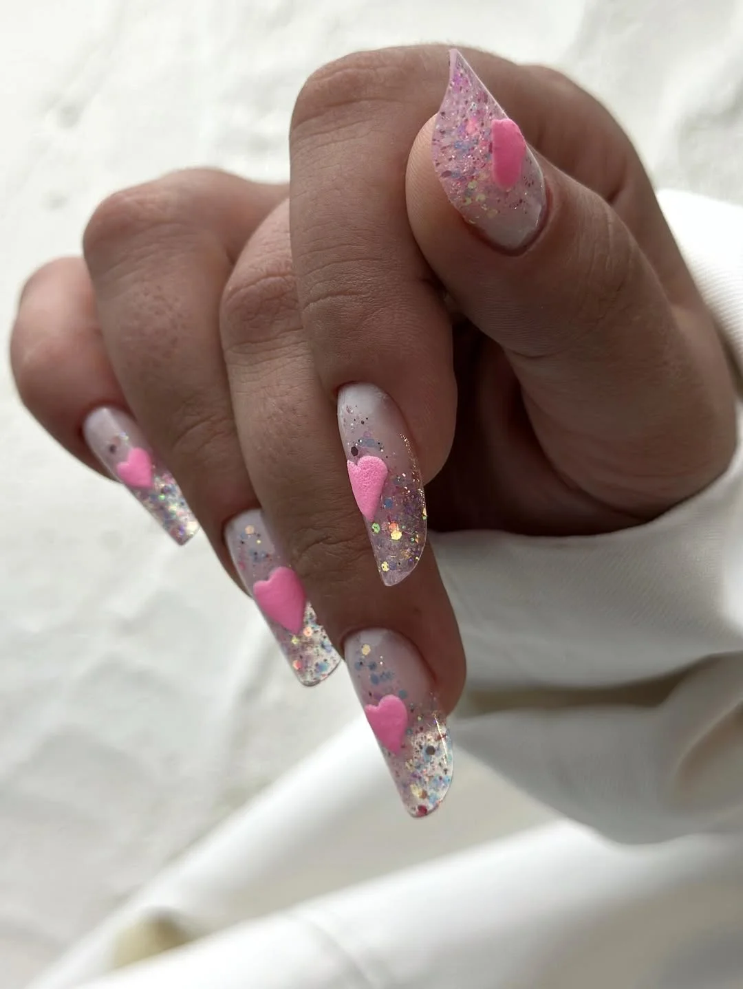 cute summer oval nails 2026 Pink Hearts and Glitter Dreams