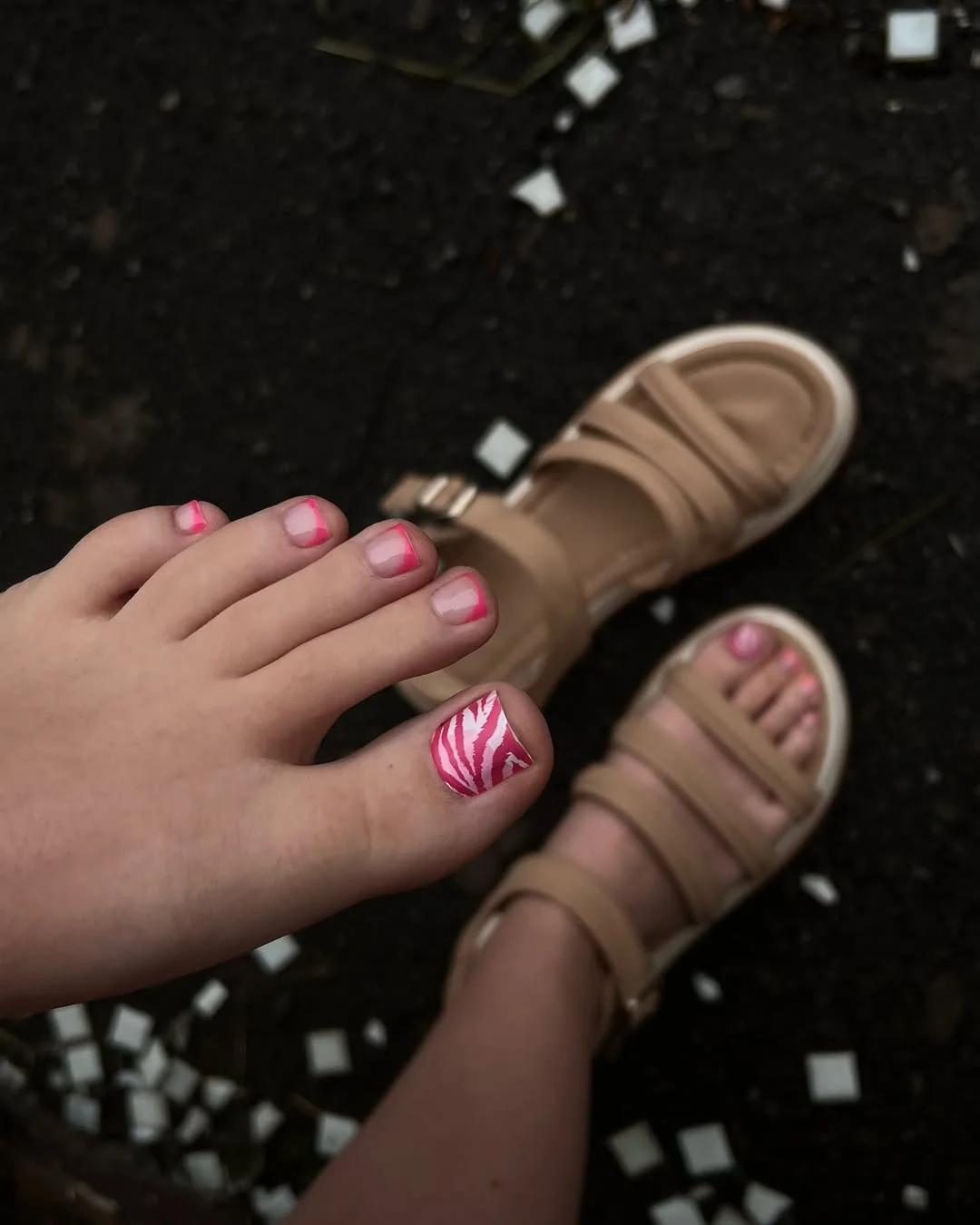 cute summer white french toes 2026 Hot Pink Zebra Accent with a Playful Edge