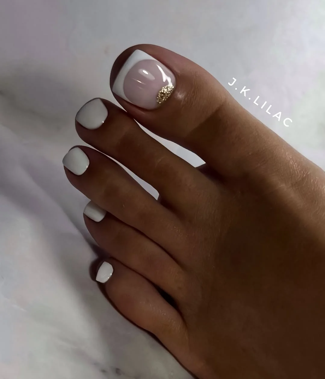 cute summer white french toes 2026 White French Toes With Delicate Gold Accents
