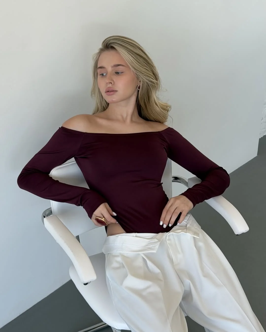 elegant fall outfits ideas 2026 Rich Burgundy And Cream Contrast