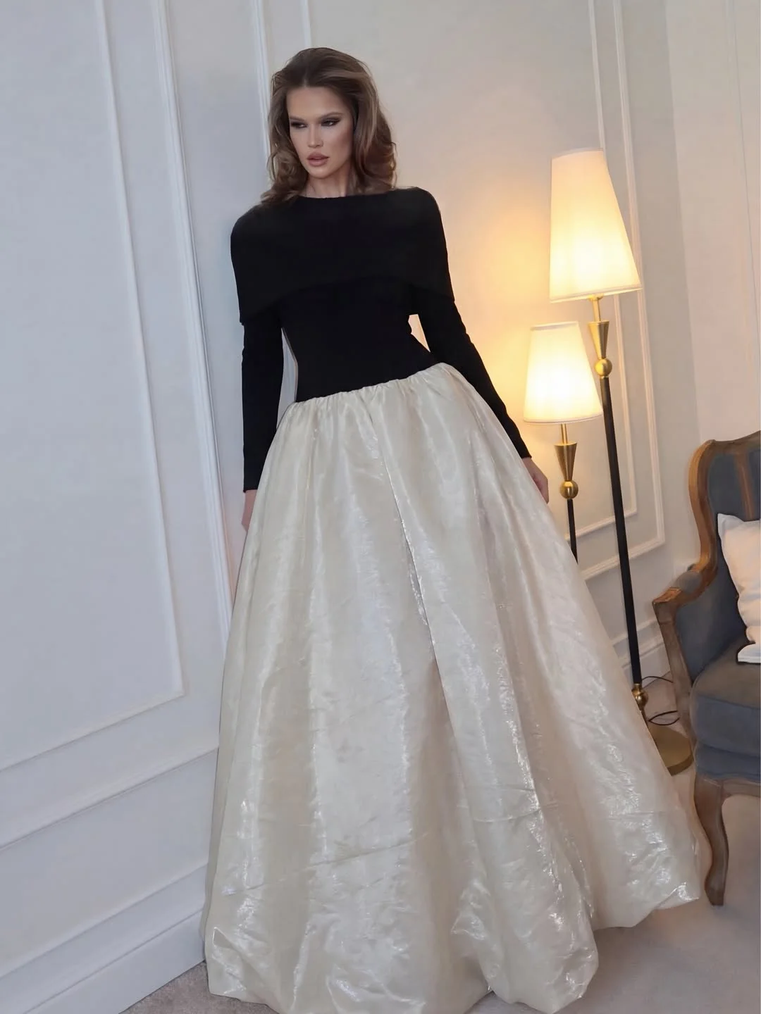 elegant fall wedding guest dress 2026 Dramatic Contrast for Black Tie Evenings