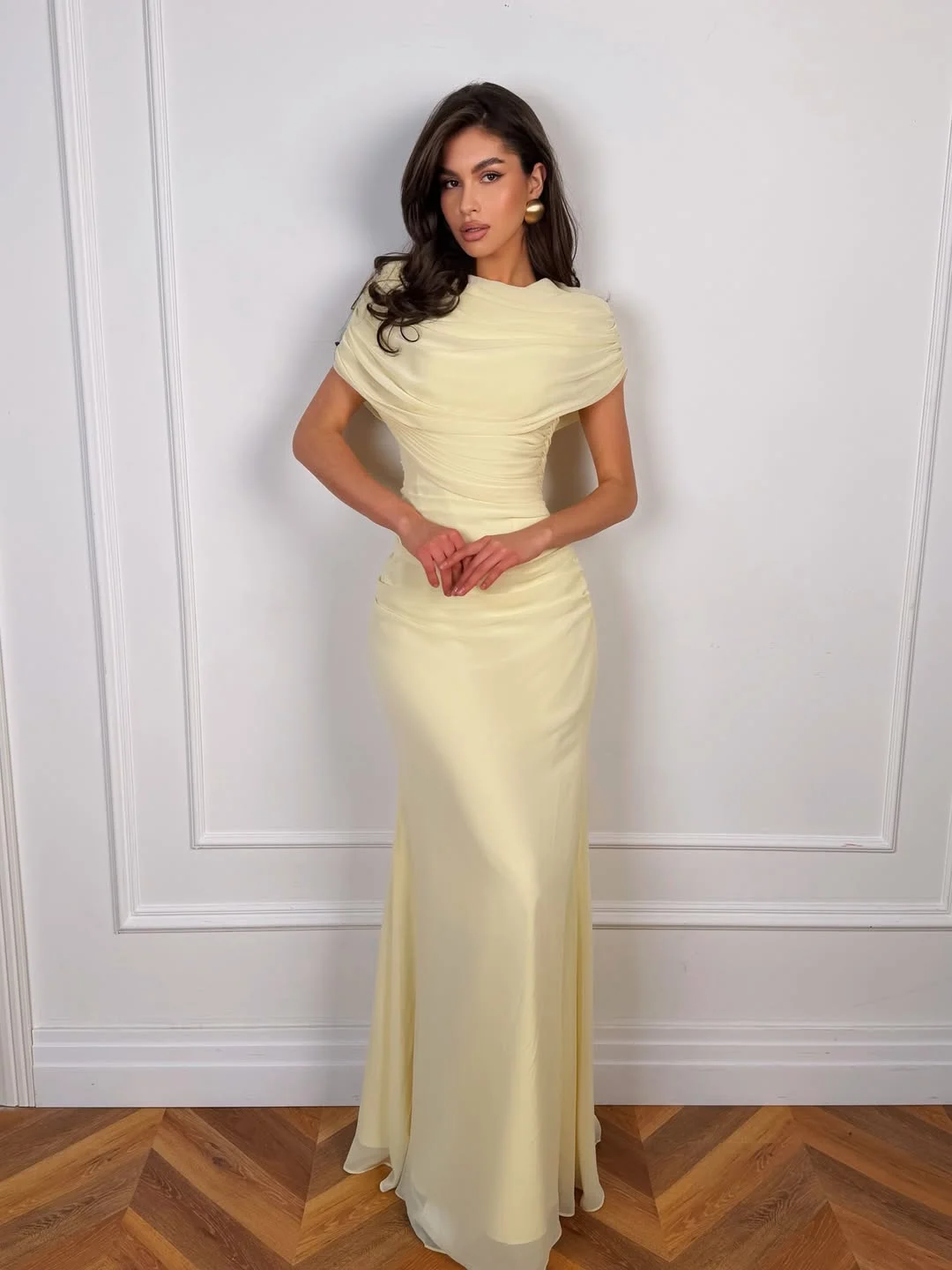 elegant fall wedding guest dress 2026 Soft Butter Yellow for October Formal Weddings