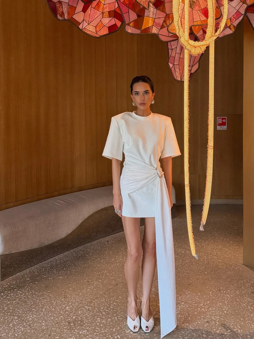 fall festival outfits dress to impress 2026 Modern White Draped Dress with Minimalist Appeal