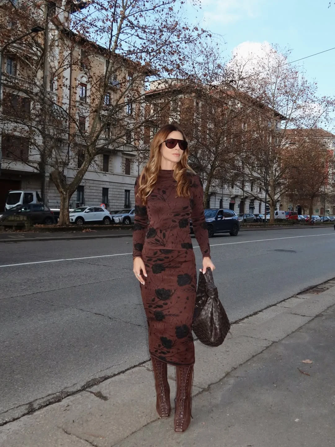 fashionable fall fashion for women over 40 2026 Floral Chocolate Dresses for Sophisticated Fall Evenings