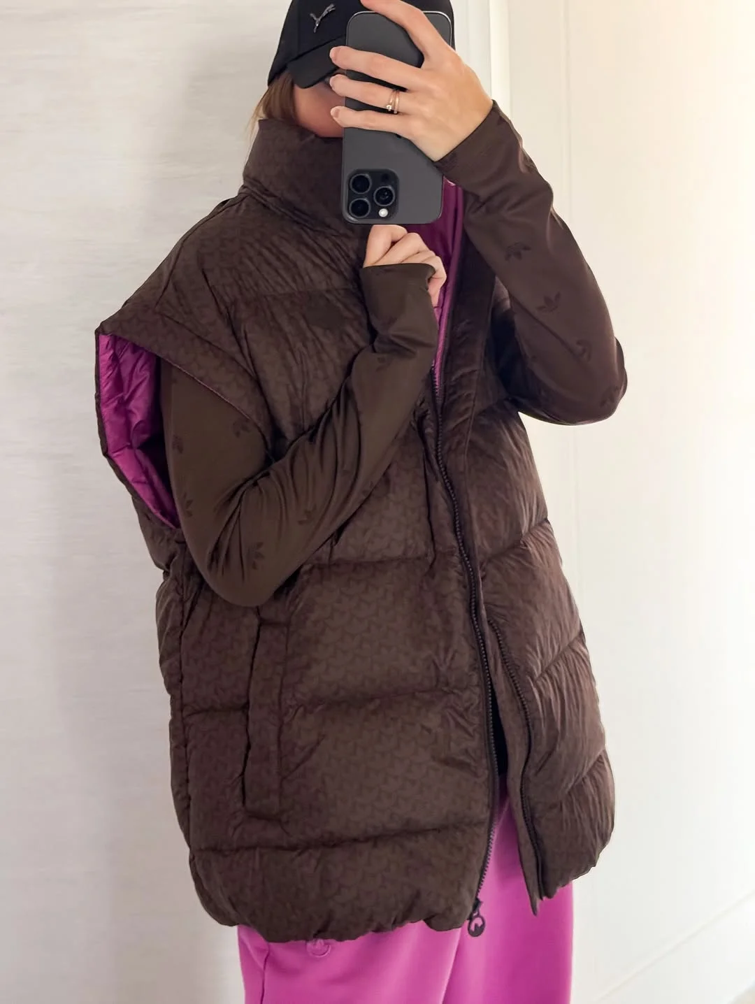 fashionable fall outfits with vests 2026 Oversized Chocolate Vest with Sporty Accents