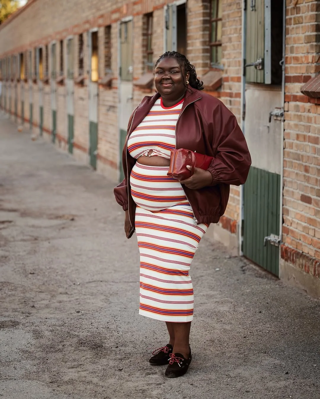 flattering fall outfits for plus size women 2026 Modern Stripes and Leather for a Fresh Casual Look